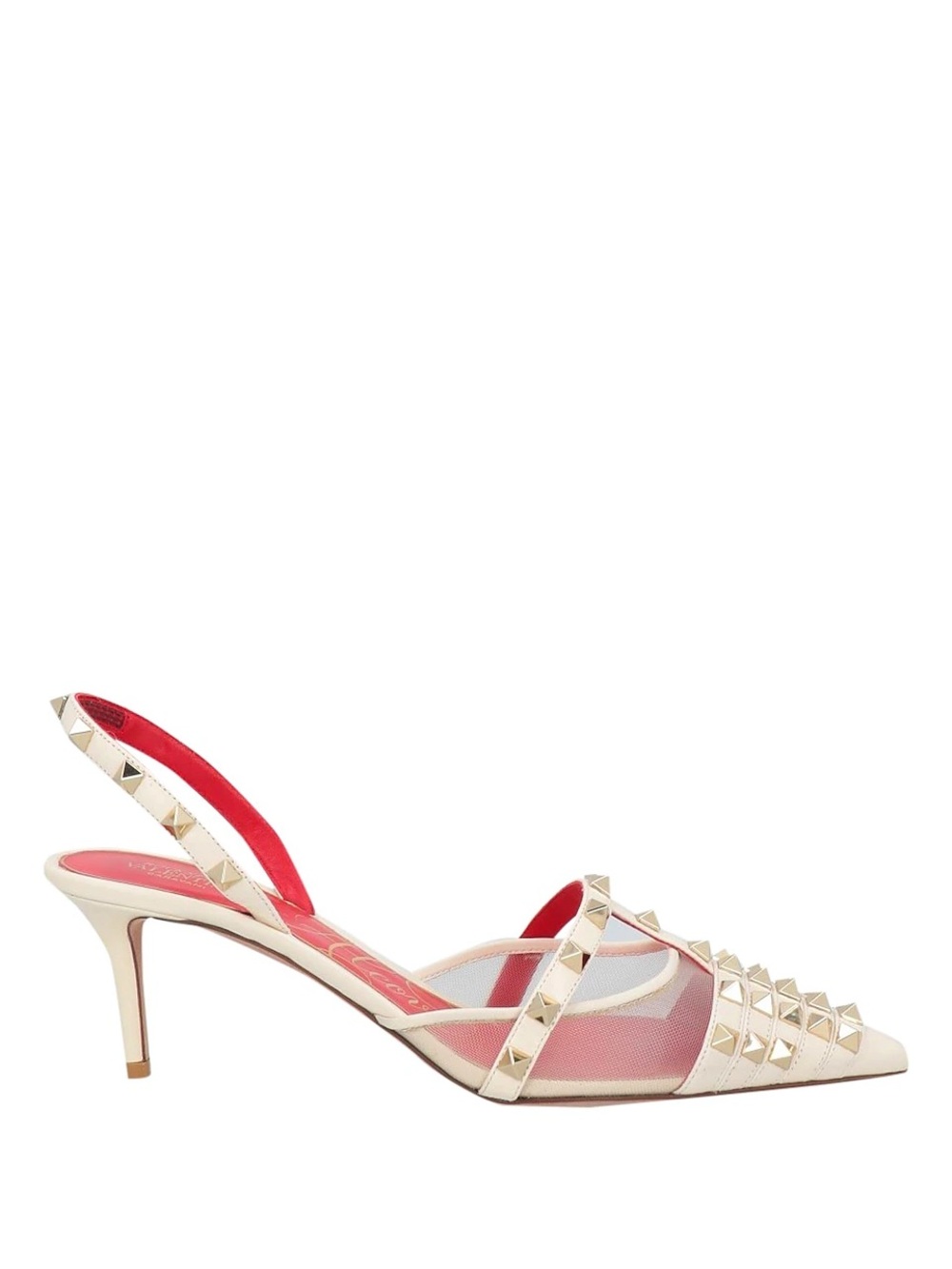 NWT Valentino Garavani Light Ivory Studded Mesh Slingback Kitten Heel- 35